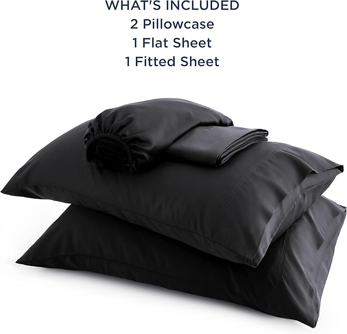 Bedsure Queen Sheets, Rayon Derived from Bamboo, Queen Cooling Sheet Set, Deep Pocket Up to 16", Breathable & Soft Bed Sheets, Hotel Luxury Silky Bedding Sheets & Pillowcases, Black