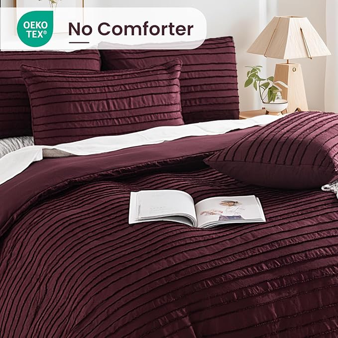 NEXHOME PRO California King Duvet Cover, Blue 3 Pieces Boho Tufted Duvet Cover Set, Soft and Lightweight Microfiber Comforter Cover Set (Burgundy,104 x 98)-No Comforter