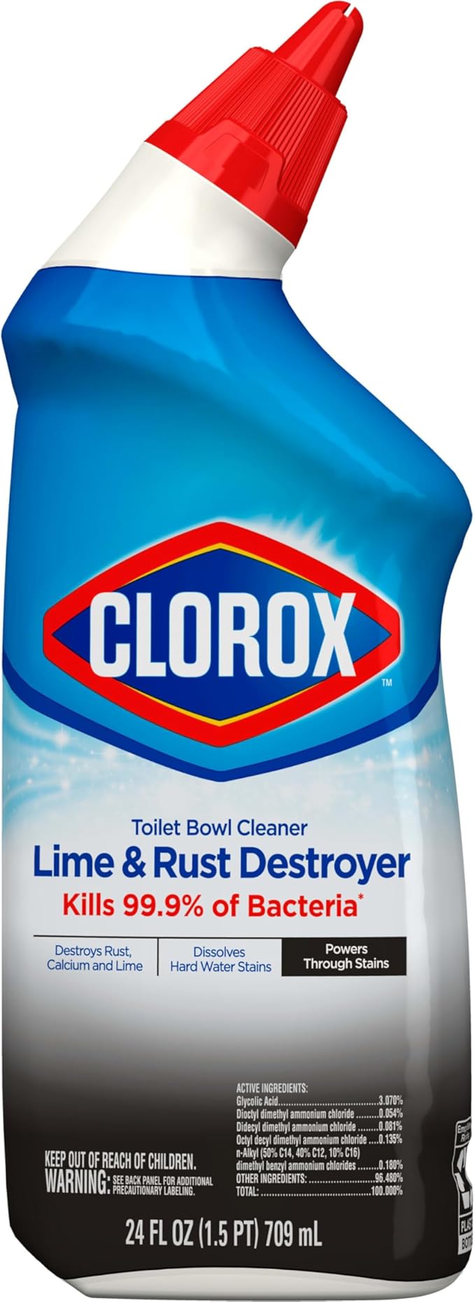 CLOROX Toilet Bowl Cleaner Lime & Rust Destroyer, Automatic Toilet Bowl Cleaner, Healthcare Cleaning and Industrial Cleaning, 24 Ounces (Pack of 1)