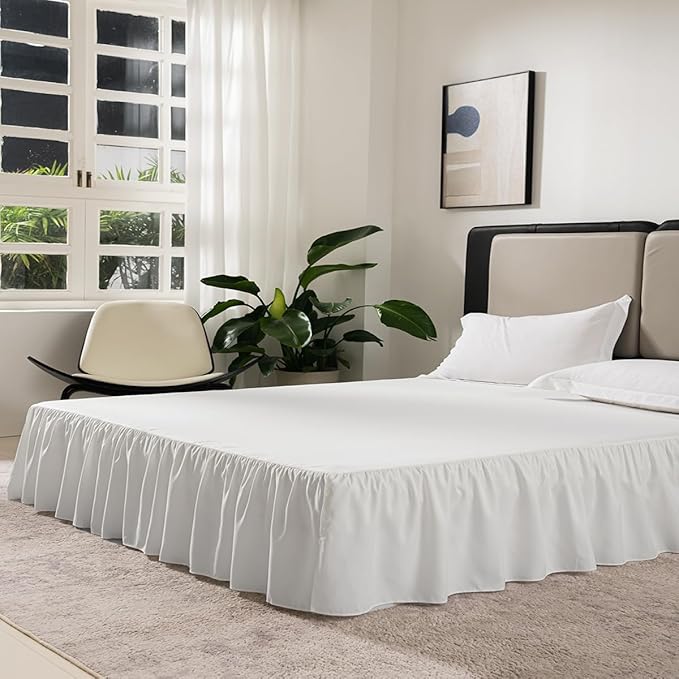 Bed Skirt Twin Size Ruffled Bed Skirt with Split Corners, 16 Inch Drop Dust Ruffle Bed Skirts with Platform, Ivory