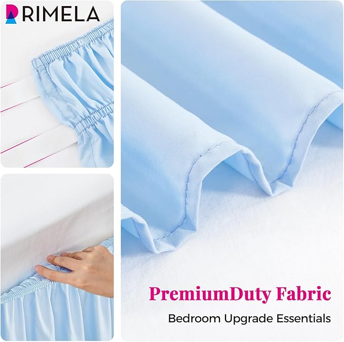 RIMELA Light Blue Bed Skirt Queen Size 18 Inch Drop, Elastic Bed Skirting for Bed Base and Frame, Bedding Dust Ruffle Easy to Install, Lightweight Wrap Around Adjustable Bedskirt