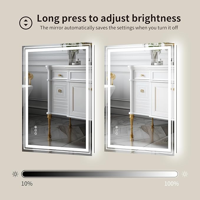 WTTY LED Bathroom Mirror with Backlit and Front Light, 27.5" X 35.4" Stepless Dimmable LED Mirror for Bathroom,Anti-Fog Lighted Bathroom Vanity Mirror Modern,Memory Function,Shatter-Proof
