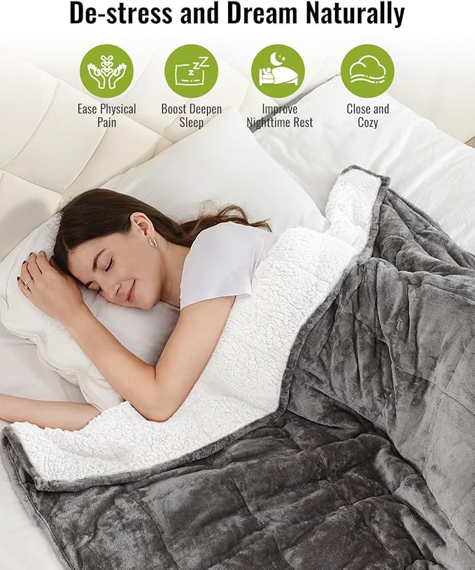Uttermara Weighted Blanket Queen Size 15lbs 60x80 inches, Soft Plush Fleece, Cozy Warm White Sherpa Snuggle Thick Heavy Blanket Great for Sleep and Calming, Grey