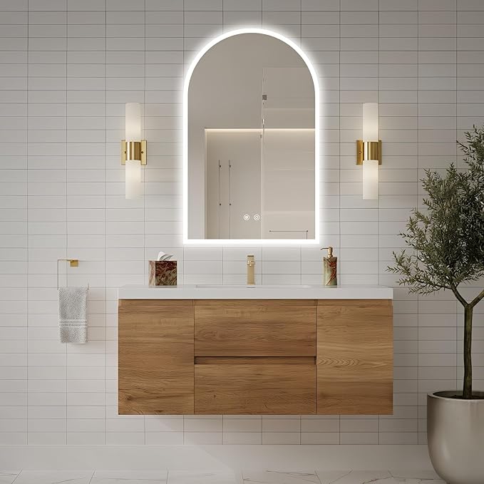 Niccy Arched LED Bathroom Mirror, 48"x30" Arch Frameless Frontlit & Backlit Mirrors for Wall, Arched Lighted Vanity Mirrors with Memory Function for Bathroom Bedroom, Defogger 3 Color, Explosion-Proof