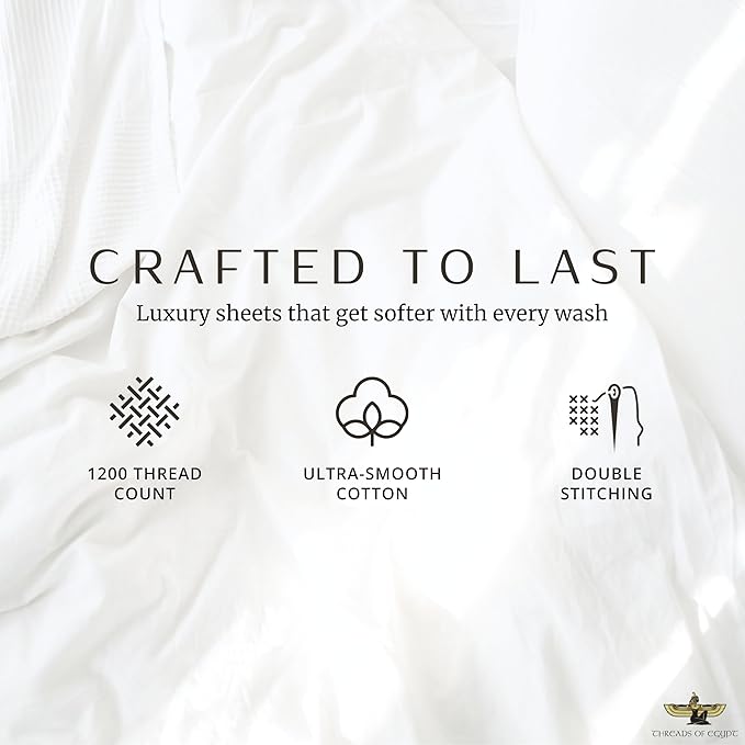 100% Egyptian Cotton Sheets Queen Size | 1200 Thread Count | CEA Gold Seal Certified | Ultra Soft | Cooling for Hot Sleepers | 18" Deep Pocket | Queen Size [White]