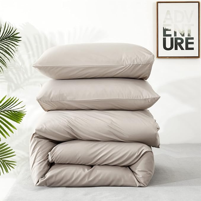 KAREVER Beige Khaki Comforter Set Queen Size Cream Khaki Bedding Set Women 3 Pieces Champagne Queen Taupe Bed Blanket Set All Season Gift