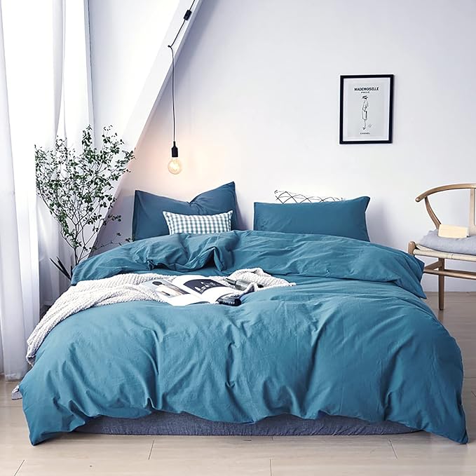 Cottonight Blue Comforter Sets Full Lake Blue Bedding Set Blanket Quilt Solid Color Modern Breathable Soft Full Bedding Comforter Sets for Women Men