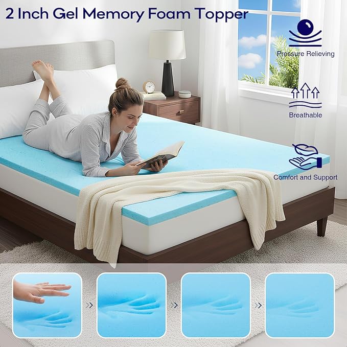 OLANLY Dual-Layer 4 Inch Twin Size Memory Foam Mattress Topper for Back Pain, 2 Inch Cooling Pillow Top Mattress Pad Cover and 2 Inch Gel Memory Foam Topper, Deep Elastic Pocket, Grey