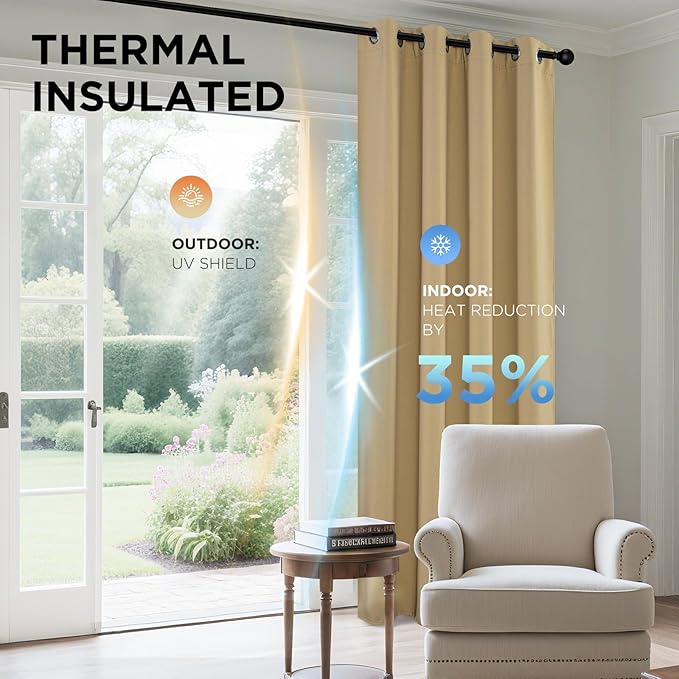 Joydeco Blackout Curtains 84 inches Long 2 Panels Set, Thermal Insulated Long Curtains & Drapes 2 Burg, Room Darkening Grommet Drapes for Bedroom Living Room Windows (W42 x L84 Inch, Beige)