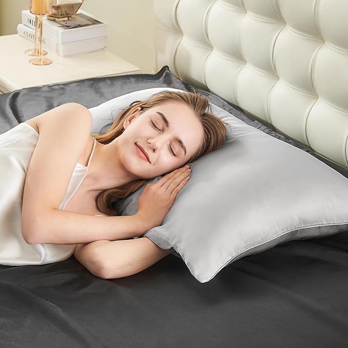 INFIIXSO Mulberry Silk Pillowcase for Hair and Skin, Silk Pillow Cases King Size with Hidden Zipper 20x40 Inches, Ultra Smooth and Soft Cooling Pillow Cases for Hot Sleepers(Light Grey, 1 Pack)