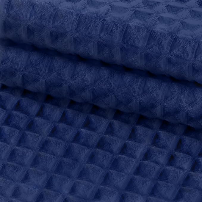 YellyHommy No Hook Shower Curtain and Liner Set Less Time Waffle Cotton Hotel Shower Curtain with Snap in Liner 72" Wx 75" L Blue