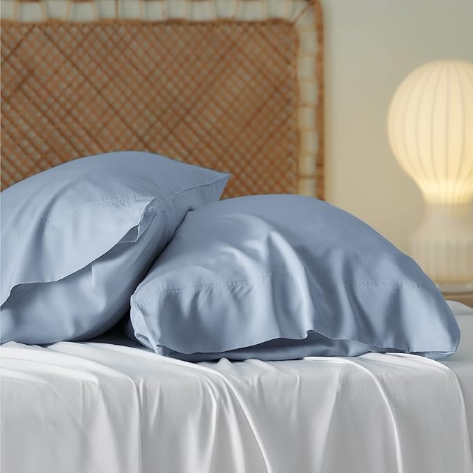 Bedsure Pillow Cases Queen, Cooling Pillow Cases, Rayon Derived from Bamboo Grey Blue Pillowcases Queen Size Set of 2, Soft & Breathable Bedding Pillow Covers with Envelope Closure, 20x30 Inches