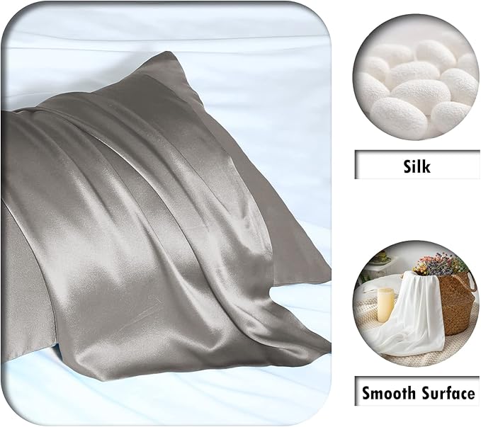 Silk Body Pillowcase Mulberry Silk Pillow Cases with Zipper Soft Breathable Smooth Cooling 20x54 inches Pillowcase for Sleep (Gray,20"X 54",1Pcs)