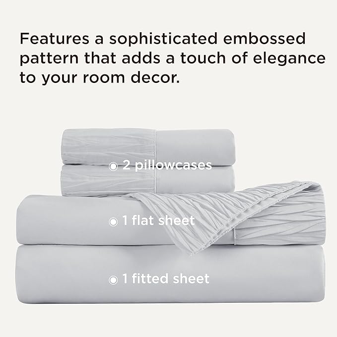 Bedsure Queen Sheet Set - 4 Pieces Soft Queen Size Sheets - Breathable & Cooling - Hotel Luxury - Easy Care Polyester Microfiber Bedding for Women, Men, Light Grey