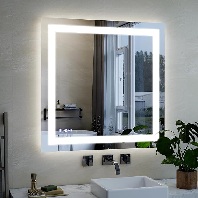 VooBang Bathroom Mirror with Lights 40 x 40 inches - 3 Adjustable Lighting Modes LED Bathroom Vanity Mirror, Anti-Fog, Memory Function, Tempered Glass, Wall Mounted Horizontally Vertically
