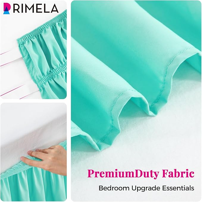 RIMELA Spa Blue Bed Skirt Queen Size 18 Inch Drop, Elastic Bed Skirting for Bed Base and Frame, Bedding Dust Ruffle Easy to Install, Lightweight Wrap Around Adjustable Bedskirt