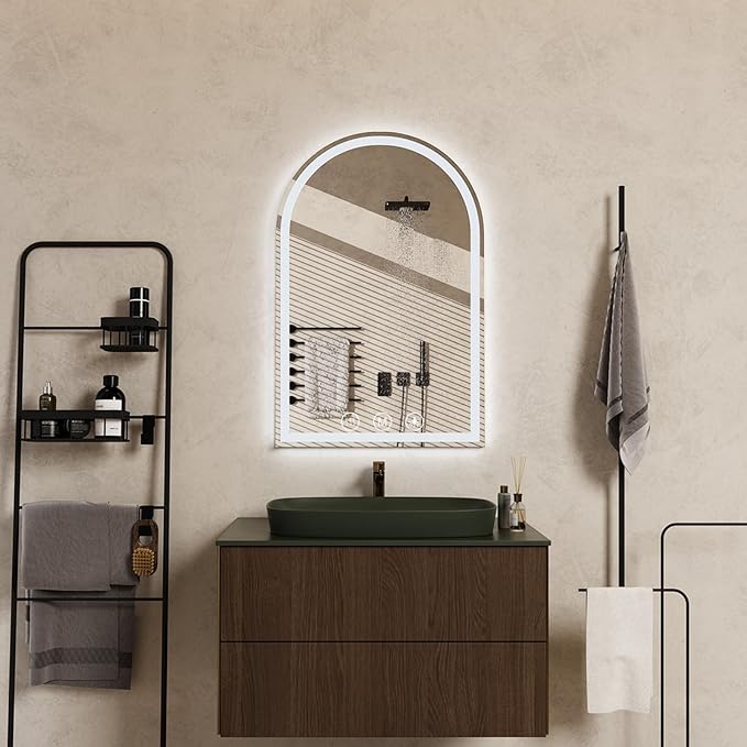 LED Bathroom Mirrors with Lights 24"x36" Arched Mirror for Wall,Led Vanity Mirror, Anti-Fog,LED Mirrors with Front Light and Backlit, Anti-Fog, Dimmable, 3 Color, Shatterproof, Touch Sensor
