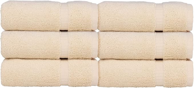 Luxury Hotel & Spa Collection, 100% Turkish Cotton 700 GSM Cloth, for Body wash, Makeup Remover & Facial Cleaning, Baby, face, Dobby Border Soft washcloths Towel Set 13" X 13", Beige, Set of 6