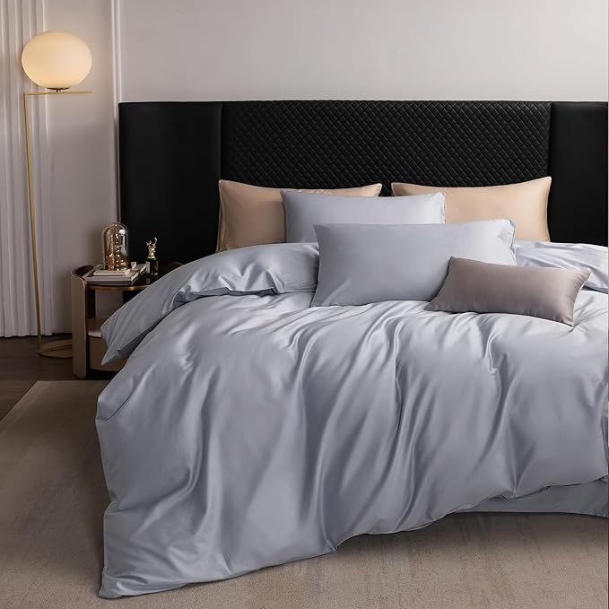 MooMee Duvet Cover Set 100% Extra Long Staple Cotton 600 Thread Count Silky Sateen Smooth Luxury Soft Breathable Durable Hotel Quality Bedding, 3 Pieces (Pale Blue, King 104"x90")