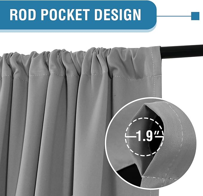 H.VERSAILTEX 100% Blackout Curtains for Bedroom Thermal Insulated Curtains & Drapes Blackout Curtains 63 Inches Long Rod Pocket Curtains for Living Room with Black Liner 2 Panels Set, Dove Gray