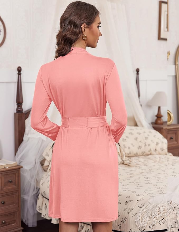 HOTOUCH Womens Robe Lightweight Short Knit Bathrobe Soft Ladies Sleepwear with Pockets