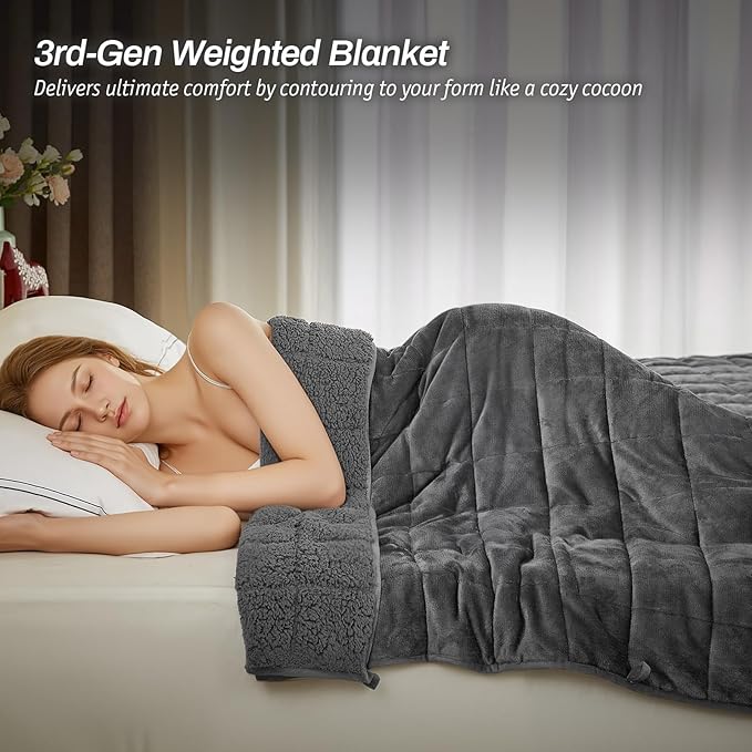 Sherpa Fleece Adult Weighted Blanket, 15 Pounds Dual Sided Soft Plush Blanket for Couch Bed Sofa, Heavy Thick Blankets with Glass Beads Great for Sleep, 48 x 72 inches, Dark Grey on Both Sides