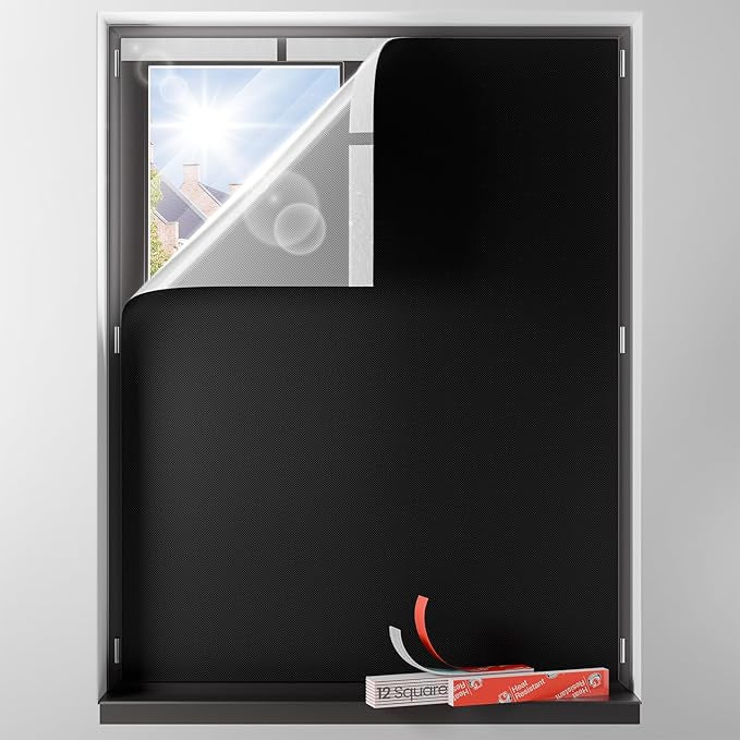 Sumobaby Blackout Curtains Portable 51"x63",No Drill Black Out Window Cover with Heat-Resistant Hook&Loop Tapes,100% Blackout Shades,Thermal Insulated Window Blinds for Home,Nursery(1 Panel,Black)