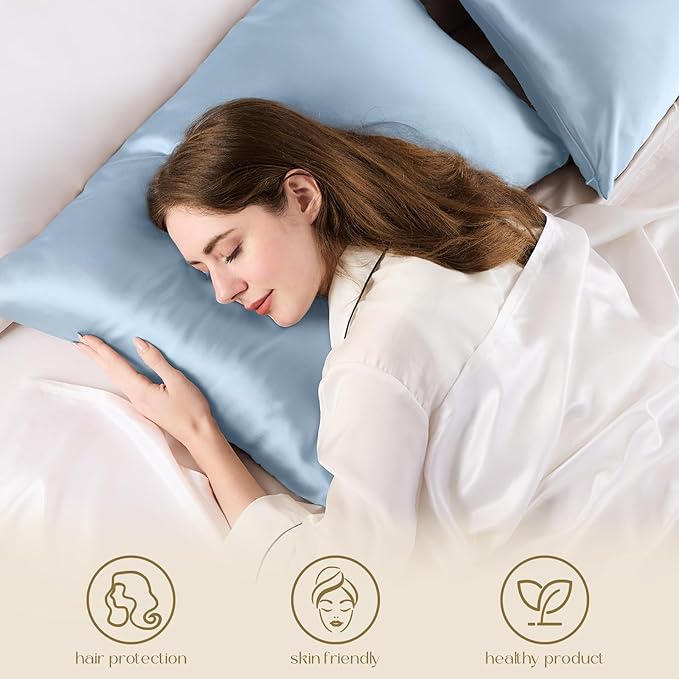 ZIMASILK 100% Pure Mulberry Silk Pillowcase for Hair and Skin Health,Soft and Smooth,Both Sides Premium Grade 6A Silk,600 Thread Count,with Hidden Zipper,1pc (Queen 20''x30'',Light Blue)