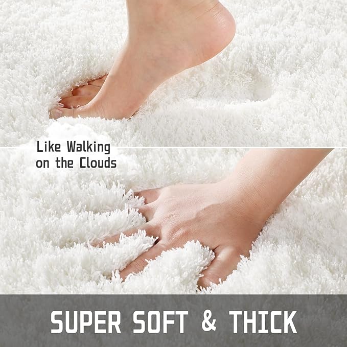 Yimobra Bathroom Rugs Non Slip Washable, Ultra Soft and Water Absorbent Bath Mats, Plush Fluffy Shower Mat Outside, Microfiber Thick Matts for Bathroom Floor/Sink, 24x17, Off White