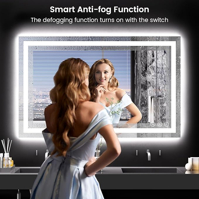 48X30 LED Bathroom Mirror with Lights, Anti-Fog, Backlit + Front Lit, Lighted Bathroom Vanity Mirror for Wall, Memory Function, Dimmable, Tempered Glass, Shatter-Proof, ETL Listed