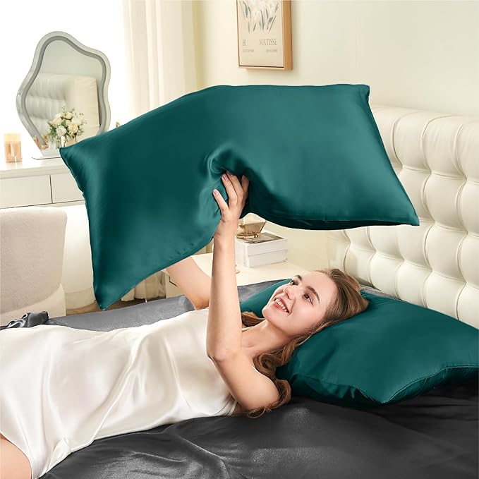 INFIIXSO Silk Pillow Cases 2 Pack Standard Size, Ultra Smooth & Soft Mulberry Silk Pillow Case for Hair and Skin, Breathable Cooling Silk Pillowcase with Hidden Zipper (Teal, 20x26 Inches)