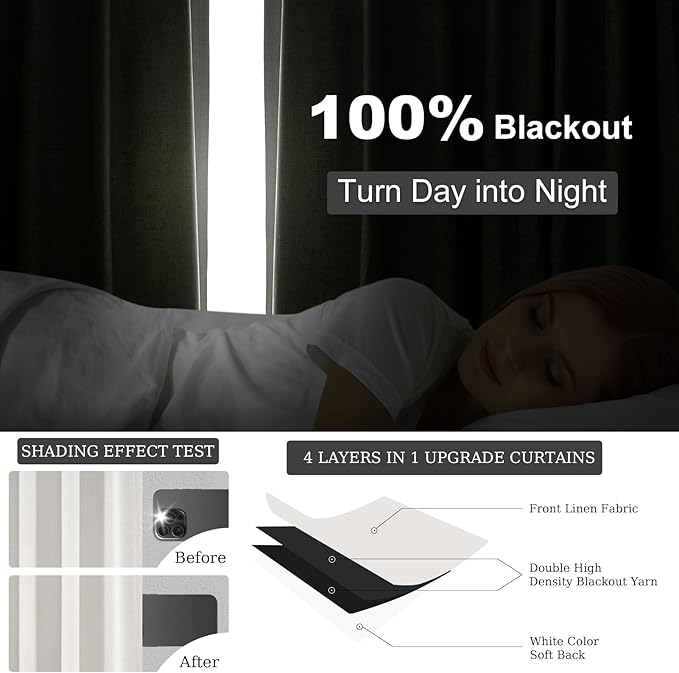 Topfinel Pinch Pleated Curtains 96 Inch Long, 100% Blackout Thermal Insulated Natural Linen Pinch Pleat Viral Drapes with Hooks Rings 2 Panel Sets, Neutral Birch Ivory 8FT Back Tab Window Curtains