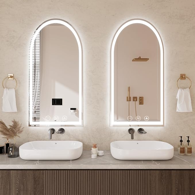 LED Bathroom Mirrors with Lights 24"x48" Arched Mirror for Wall,Led Vanity Mirror, Anti-Fog,LED Mirrors with Front Light and Backlit, Anti-Fog, Dimmable, 3 Color, Shatterproof, Touch Sensor
