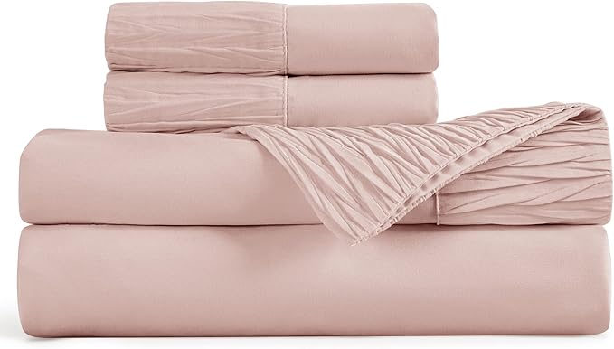 Bedsure King Size Sheets Set - 4 Pieces Soft King Sheets - Breathable & Cooling - Hotel Luxury - Easy Care Polyester Microfiber Bedding for Women, Men, Dusty Pink