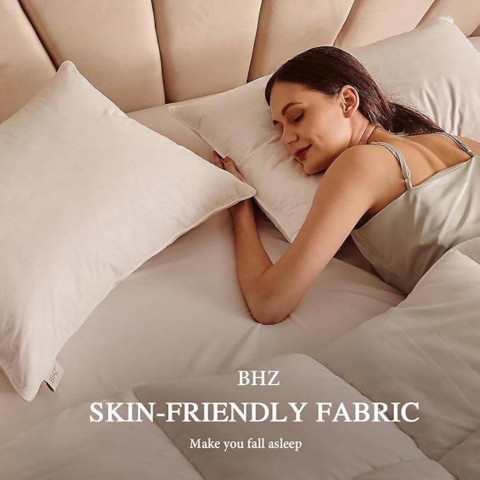 BHZ Goose Down Feather Standard/Queen Pillow, Luxury Hotel Collection Bed Pillow for Sleeping, Firm Soft Support for Side & Back Sleepers for Apartment College Dorm Room Essentials, White
