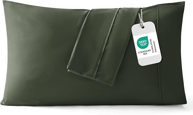 Bedsure Queen Pillow Cases Set of 2 - Olive Green Microfiber Pillowcase 2 Pack, Super Soft Double Brushed Pillow Case Covers with Envelope Closure, Wrinkle, Fade and Stain Resistant, 20x30 Inches
