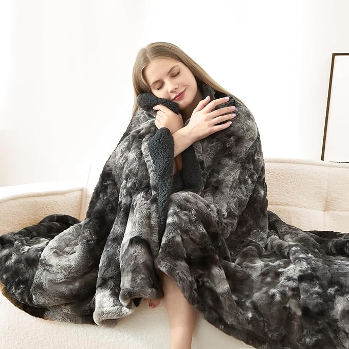 Heated Blanket Faux Fur & Sherpa Twin Size, Safe Electric Blanket ETL & FCC Certified, Soft Warm 6 Heating Levels & 10 Hours Auto-Off, Machine Washable, 62"x84" Dark Grey