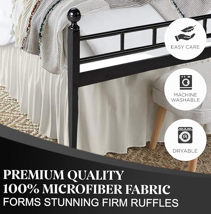Ruffled Bed Skirt with Split Corners, Ivory, Full 21 Inch Drop Bedskirt, Hotel Quality Brushed Microfiber Wrinkle Free Dust Ruffle Bed Skirt Full Size