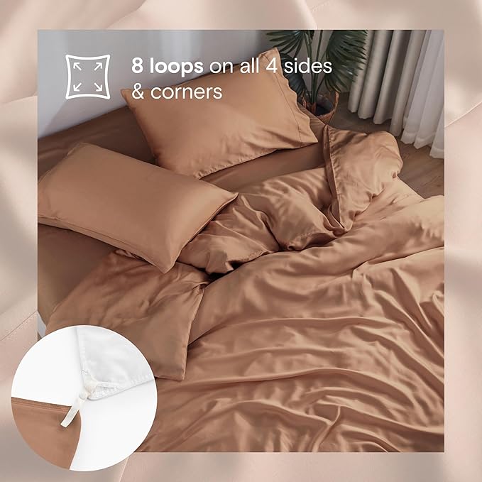 DOZ Duvet Cover Set, 100% Viscose derived from Bamboo, Organically Grown, Buttery Soft, Cooling Duvet Covers, High GSM, 1 Duvet Cover and 2 Pillowcases, 90"x90" (Clay, Full/Queen)