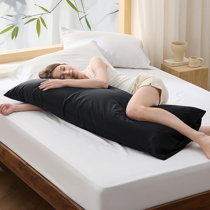 Bedsure Body Pillow Cover, Cooling Body Pillow Pillowcase for Hot Sleepers, Rayon Derived from Bamboo Black Pillowcase, Breathable & Soft Long Pillow Case Cover with Envelope Closure, 20x54 Inches