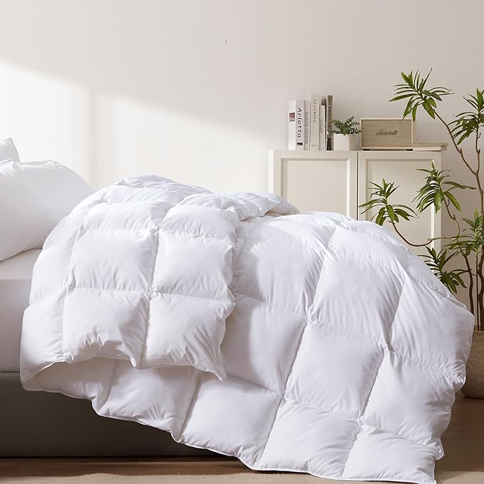 Cosybay Heavyweight Cal King Size Feather Down Fiber Comforter - Fluffy White Thicker Winter Duvet Insert, Ultra Soft 100% Cotton Cover, Luxury Hotel Bedding with Corner Tabs, 104"x96"