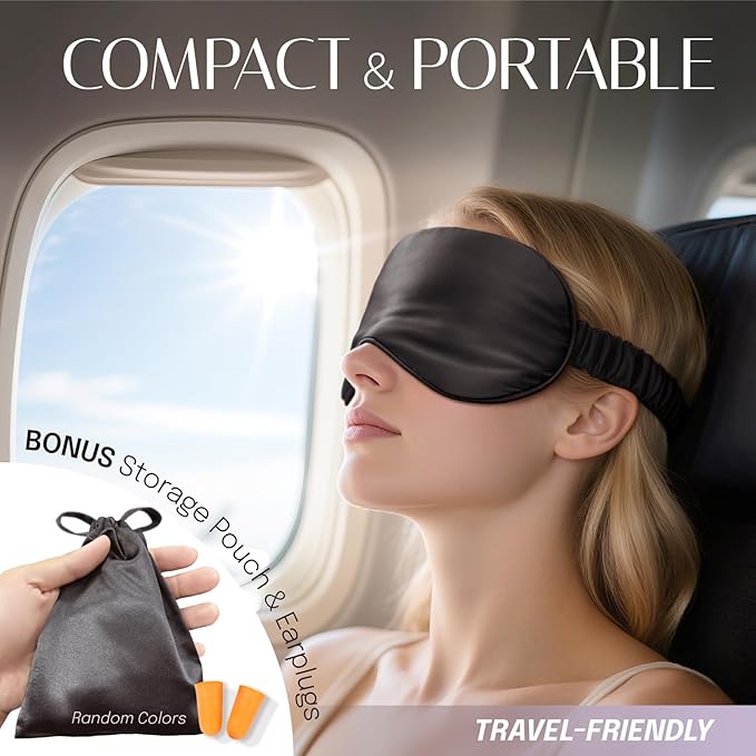 OLESILK Silk Sleep Eye Mask Blindfold with Double Layer Filling for Full Night's Sleep, Silk Wrapping Strap- Luxury Eye Cover Eyeshade for Women Men with Travel Bag and Ear Plugs, Silver