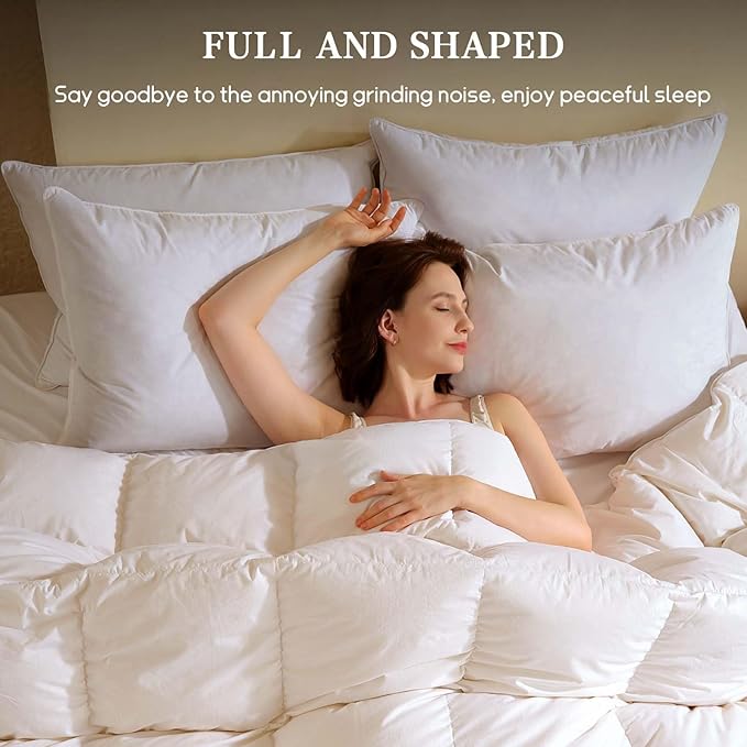 BHZ Goose Down Feather Pillow Queen Size Set of 4, Luxury Hotel Alternative Collection Bed Pillow for Sleeping Firm Soft Support for Side & Back Sleepers, White, 20x28 Inch