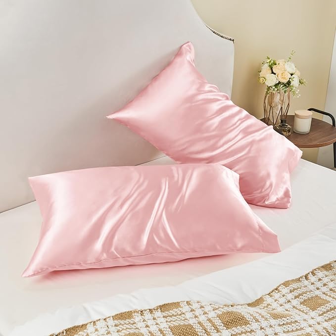 BEDELITE Satin Pillowcase for Hair and Skin, Super Soft Similar to Silk Pillow Cases 4 Pack with Envelope Closure, Cooling Pillowcases for Women Men (20"x30" Queen Size, Pink)