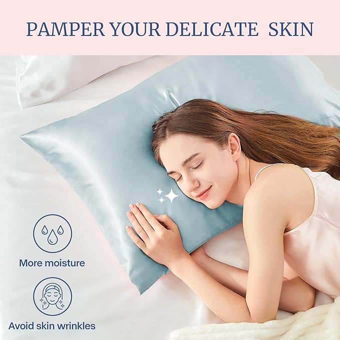 BEDELITE Satin Pillowcase for Hair and Skin, Super Soft Similar to Silk Pillow Cases 4 Pack with Envelope Closure, Cooling Pillowcases for Women Men (20"x26" Standard Size, Stone Blue)
