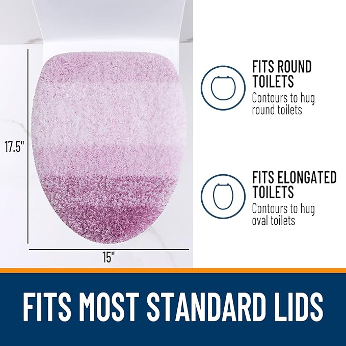 OLANLY Soft Microfiber Bathroom Toilet Lid Cover, Machine Washable Covers, 17.5x15, Stays in Place Rubber Backing, Fits Most Round, Elongated and Oblong Lids, Accessories Decor, Purple