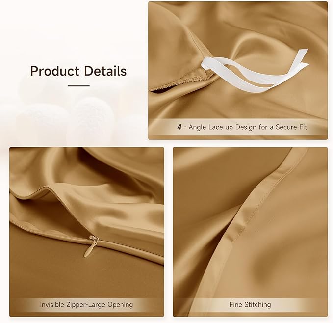 THXSILK 100% Pure Mulberry Silk Duvet Cover Set 3 Piece, 6A+ Grade Luxury Soft Bedding Silk Sheets for Hair and Skin, 1 Pcs Quilt/Comforter Cover with 2 Zippered Pillowcases (Metallic Gold, Full)