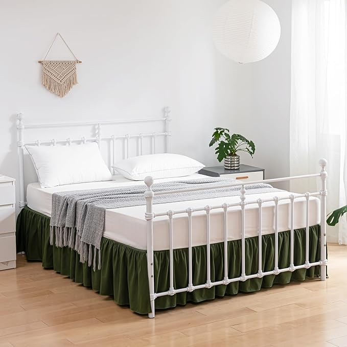 Bed Skirt Full Size Ruffled Bed Skirts with Split Corners, 12 Inch Drop Dust Ruffle Bed Skirt with Platform, Green, Full - 12" Drop