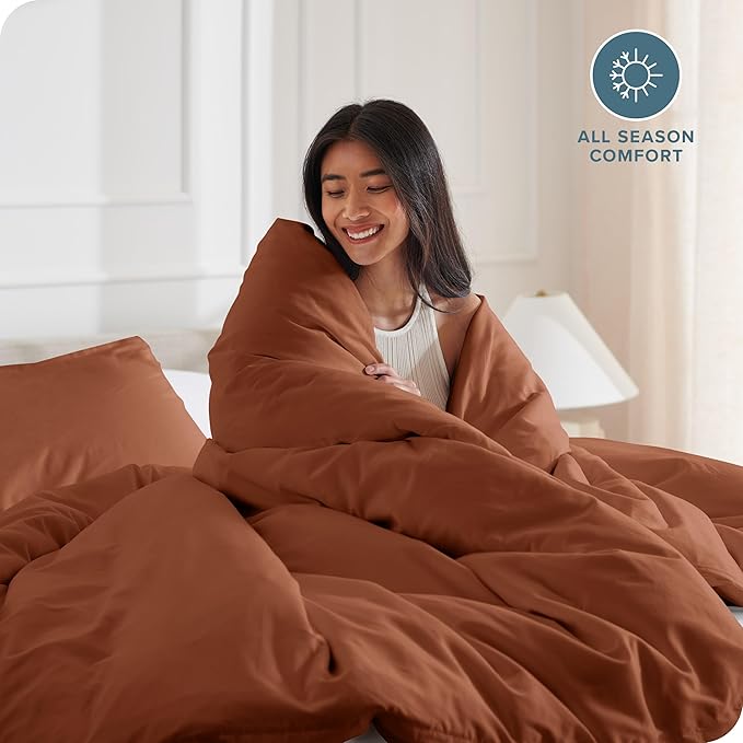 Bare Home Bedding Duvet Cover Queen Size - Premium 1800 Super Soft Collection - Lightweight, Cooling - Soft Breathable Bedding Duvet Cover (Queen, Terracotta)