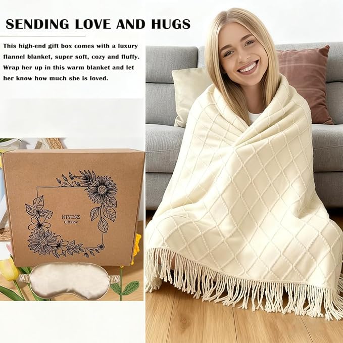 Sunflower Gifts For Women Birthday Gifts for Women Self Care Gift Get Well Soon Baske Spa Gift Care Package Luxurious Flannel Blanket Unique Christmas Gift for Mom Wife Friend Grandma Sister